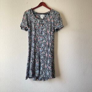 Vintage 90s black and white with‎ colorful floral details mini dress size large